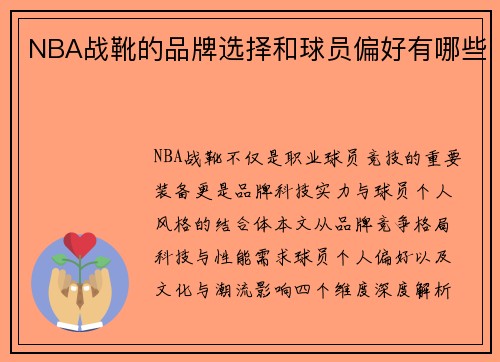 NBA战靴的品牌选择和球员偏好有哪些